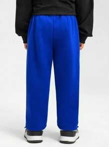 3 件套年轻男孩圣诞裤套装，时尚卷边厚实保暖内衬针织慢跑裤，休闲字母印花松紧腰长裤，适合秋冬季派对、旅行、度假 - 彩色 - 查看 2