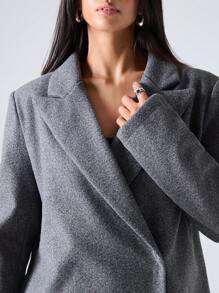 SHEIN EZwear Women's Plain Lapel Neck Long Sleeve Loose Jacket, Casual For Autumn/Winter - Grey - View 6
