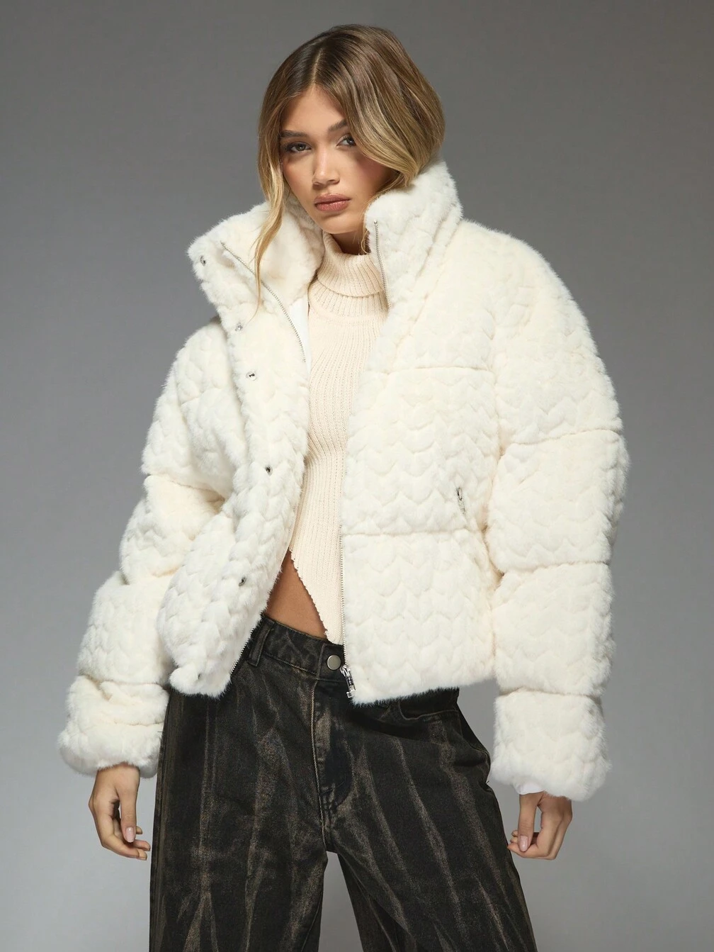 MISSGUIDED Quilted Insulated Puffer Faux Fur Coat｜MISSGUIDED