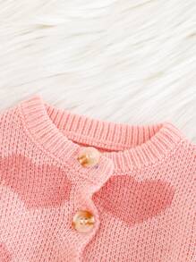 SHEIN 2 件套女婴套装，秋冬简约百搭时尚可爱针织粉红心形开衫和针织粉红心形裤子，适合户外、郊游、派对和婴儿洗礼活动 - 粉色 - 查看 5