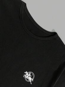 RueChic Cotton Men's Comfortable Casual Small Logo Print T-Shirt And Plaid Pants Pajama Set - Multicolor - View 3