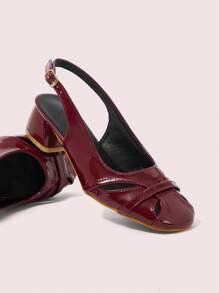 CUCCOO DOLLMOD Women's Fashionable Versatile Solid Color Hollow High Heel Pumps New Year Holiday - Burgundy - View 2