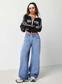 SHEIN EZwear Women's Low Waist Skinny Fit Straight Leg Blue Jeans