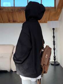 DAZY 女式字母印花针织连帽衫，秋装运动衫 - 黑色 - 查看 5