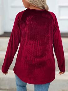 女士加大码长款简约优雅 T 恤 - 酒紅色 - 查看 2