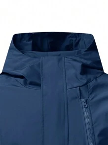 Manfinity Homme Men's Solid Color Hooded Zip-Up Casual Versatile Long Sleeve Jacket - Navy Blue - View 6