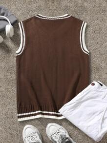 Manfinity Sporsity Chaleco de punto informal con ribete contrastante para hombre, otoño