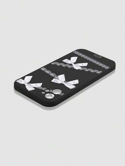 Kawaii Funda de teléfono de silicona negra con lazo de encaje y estampado, compatible con iPhone 13 Pro Max, XR, 7/8 Plus, 12, adecuada para hombres y mujeres