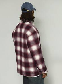 DAZY Men's Plaid Pattern Print Pocket Patched Casual Long Sleeve Shirt,Fall Clothes