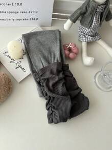 DAZY Mallas informales con cintura elástica y fruncido en contraste de color para niña - Gris - Ver 2