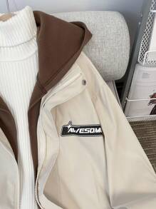 SHEIN Chaqueta ligera y cómoda de estilo universitario casual para adolescentes varones, práctica y versátil, con diseño a color por bloques con estampado de letras lindo, apropiada para uso diario, escuela, salidas y deportes en otoño e invierno