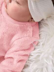 SHEIN 新生女婴蓬松字母印花长袖上衣和松紧腰裤套装，秋冬 - 淺粉色 - 查看 4