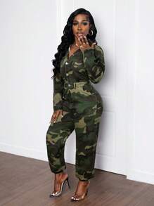SHEIN Slayr Women Camouflage Print Long Sleeve Jumpsuit With Elastic Cuffs - Multicolor - View 6