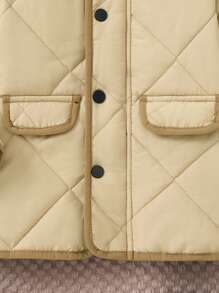 PrepCrw Áo khoác cotton tay dài cổ đứng dệt kaki cỡ lớn cho bé trai, đơn hàng khuy, mùa thu/đông - Màu Khaki - Xem 3