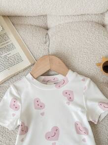 SHEIN Babygirl 可爱卡通图案针织短袖上衣，春夏 - 白色 - 查看 3