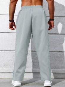 Manfinity Homme Plus Size Men's Drawstring Waist Pockets Straight Leg Loose Casual Pants