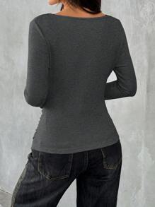 SHEIN EZwear Houtskoolgrijs gebreid rond hals getailleerd basic T-shirt voor dames