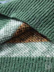 Claim Dot Men's Allover Print Button Crew Neck Casual Versatile Long Sleeve Pullover Sweater - Green - View 4