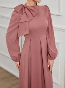 Modelyn 女士系肩长袖连衣裙 超长款女士装 长款晚礼服 - 藕粉色 - 查看 3