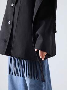 LYSMO Women Casual Minimalist Solid Color Scarf Collar Long Coat For Autumn/Winter Cape Jacketcape Coat - Black - View 5