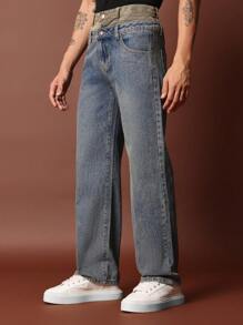SUMWON Loose Fit Double Waist Jean - Blue - View 2