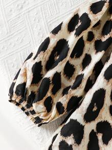 SHEIN Leap Crew 年轻女孩编织宽松休闲豹纹衬衫 - 摩卡棕 - 查看 5