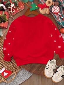 SHEIN Sudadera holgada de cuello redondo, cómoda y de punto para uso diario con estampado navideño de ciervos, árbol de Navidad y copos de nieve, apropiada para otoño/invierno, para niñas preadolescentes