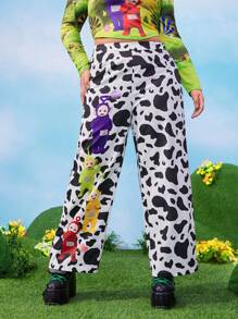 Teletubbies X SHEIN Plus Size Spring/Summer Y2K Coquette Kawaii Warm Retro Cow Print Tinky Winky Dipsy Laa-Laa Po Graphic Pants