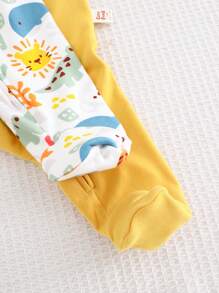 Cozy Pixies Newborn Baby Boy Graphic 2pcs/Set Cartoon Animal Pattern Knitted Soft Round Neck Long Sleeve Footie Jumpsuit With Pants Cartoon - Multicolor - View 4