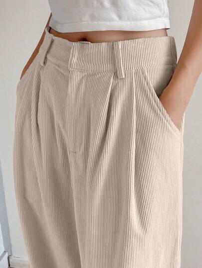 DAZY Solid Color Loose Pocket Flared Leg Corduroy Pants For Women Fall,Winter