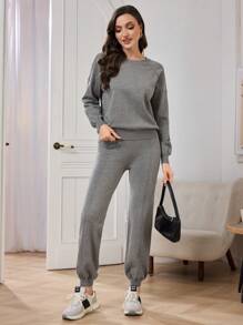 Mulvari Set de 2 piezas con parte superior informal + pantalones para mujer