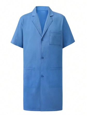 Manfinity Homme Giacca da lavoro con bottoni davanti e tasche, a maniche corte, di colore uniforme, per uomo