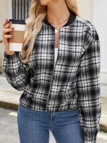 SHEIN Unity Women's Black & White Plaid Zip-Up Short Jacket - Black and White - View 3