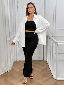 SHEIN Privé 2024 大码女式三件套：休闲轻便运动时尚机场户外运动骑行网球旅行背心和紧身裤和衬衫 - 彩色 - 查看 10