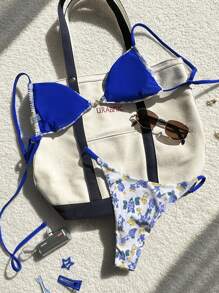 Swim Mod 2pcs/Set Ditsy Floral Halter Crop Top And Cheeky Bikini Bottom Bikinis Summer - Multicolor - View 2