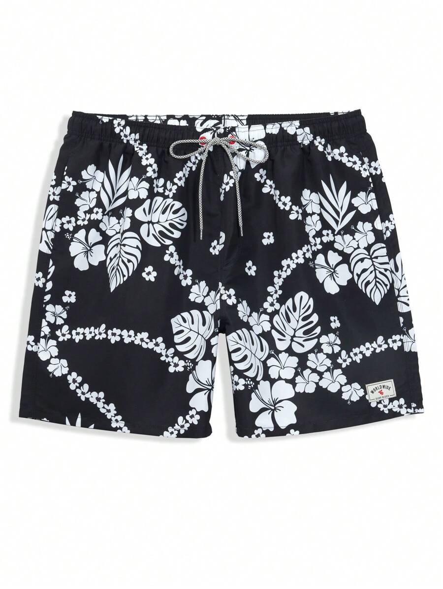 Manfinity KASUA Plus Size Men's Floral Print Drawstring Waist Loose Beach Shorts - Multicolor - View 1
