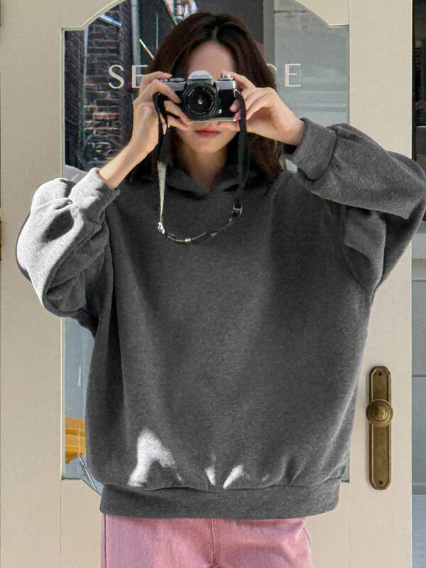 DAZY Hooded Casual Thermal Lined Solid Color Unisex Loose Fit Sweatshirt