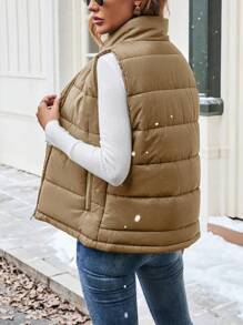 Calvaya Chaleco acolchado con cierre de cremallera y cuello alto para mujer, cálido para ropa de otoño/invierno