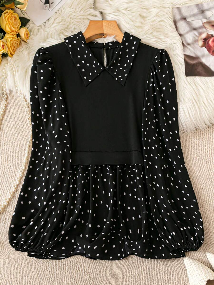 DreamSkyne Plus Size Women Ditsy Floral Print Color Block Long Sleeve Blouse, Casual Autumn Fall Cloth For Women