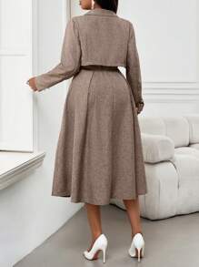 SHEIN Lady 秋冬优雅通勤办公室卡其色梭织方领喇叭中长袖大码套装冬季女装女套装感恩节女装保暖长袖两件套冬季服装圣诞女装圣诞服装长袖连衣裙女两件套圣诞女装女西装外套圣诞连衣裙感恩节圣诞服装冬季冬装冬季套装假日冬季女装套装棕色高级优雅服装秋季服装曲线优雅女装秋季女装秋季女装冬季服装新年女装女装冬季服装