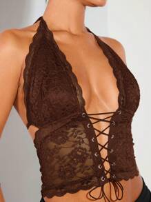 SHEIN BAE Sexy Lace Halter Crop Top , Country Concert Rave Festival Summer