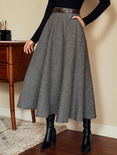 Vintamour Vintage Elegant Women High Waist Skirt With Pockets, Loose Flare Skirt, Casual/Work Wear Winter Women Clothes Thanksgiving Women Winter Women Skirts Christmas Women Clothes Christmas Women Skirt Christmas Party Skirt Christmas Skirt Christmas Clothes New Year Eve Skirt Thanksgiving Skirt Holiday Skirt Winter Skirt