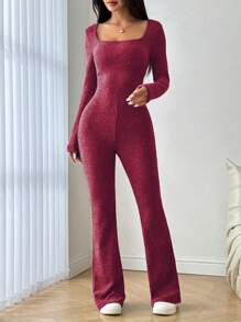Flirla Bộ đồ liền thân đơn giản và thời trang dành cho nữ mặc hàng ngày - Màu Đỏ Sâu - Xem 3
