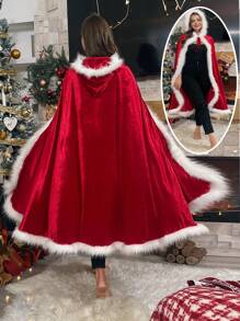 SHEIN Essnce Plus Size Women Christmas Cape, Red Cape Holiday Costume,Princess Holiday Winter New Year Eve Princess Cover Up, Women Costume Christmas Clothes Summer - Red - View 2