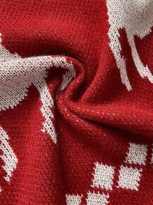 SHEIN LUNE Plus Size Women Christmas Themed Color-Block Jacquard Off-Shoulder Long Sleeve Casual Sweater Dress, Autumn/Winter - Multicolor - View 7