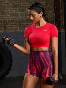 Powerista Women Casual Elastic Breathable Short Sleeve T-Shirt And Shorts Sports Outfit Gym Set