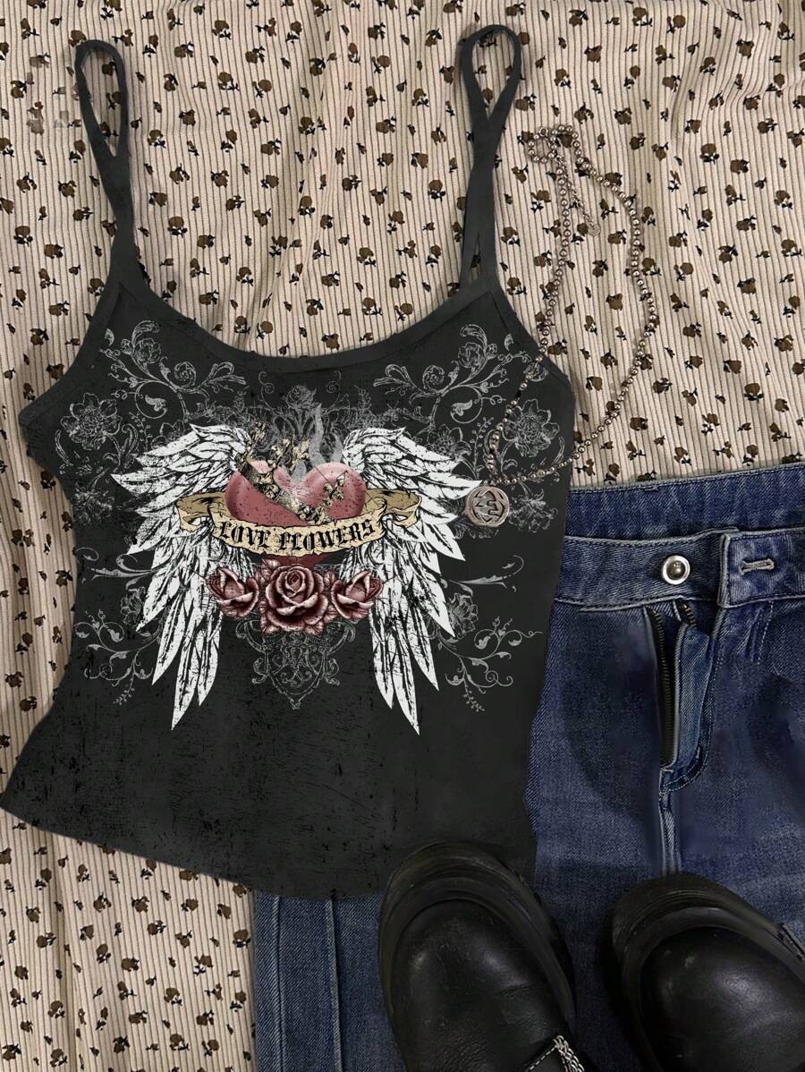 Attitoon Áo ba lỗ hở lưng họa tiết trái tim cổ điển đơn giản dành cho nữ, thích hợp cho mùa hè - trắng - Xem 1