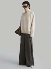 Ontre Women's Apricot High Neck Oversized Sweater, Casual Business Style, 2025 New Spring Collection - Apricot - View 5