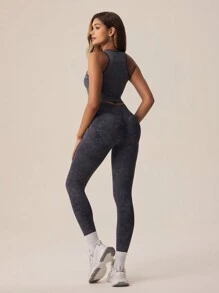 Lifespree Bezszwowy, elastyczny top do jogi i legginsy, sportowy zestaw dla kobiet - Szary - Zobacz 2