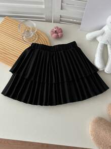 DAZY Young Girl Casual Versatile Simple Solid Pleated Skirt,Girls Summer Outfits - Black - View 2